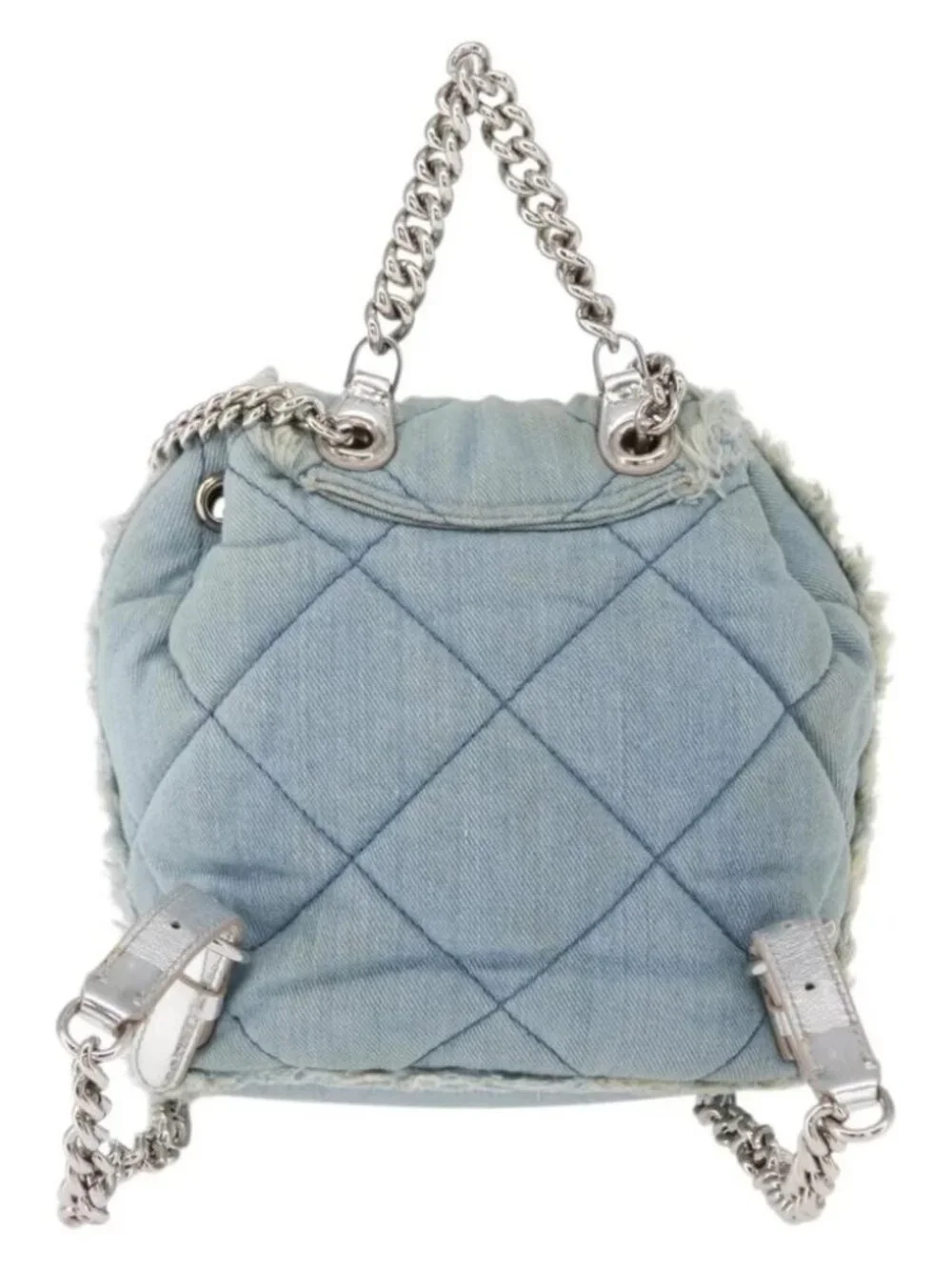 Salvatore Ferragamo Vala Backpack Denim 2way Blue Silver Auth 156378